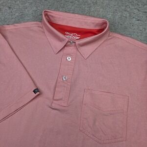 Straight Down Golf Performance Polo Shirt Mens L Red Striped Short Sleeve Logo‎